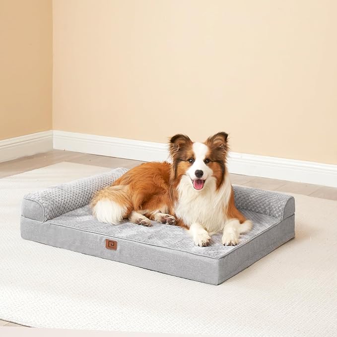 EHEYCIGA Memory Foam Dog Bed Large Size Dogs, Orthopedic Dog Bed Large with Washable Removable Cover, Waterproof Pet Sofa Couch with Nonskid Bottom, 36x27x6, Grey