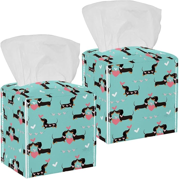 2 Pack Love Dog Tissue Box Cover, Facial Tissue Holder Storage for Bathroom Vanity, Dressers, Night Stand, Parlors and Offices