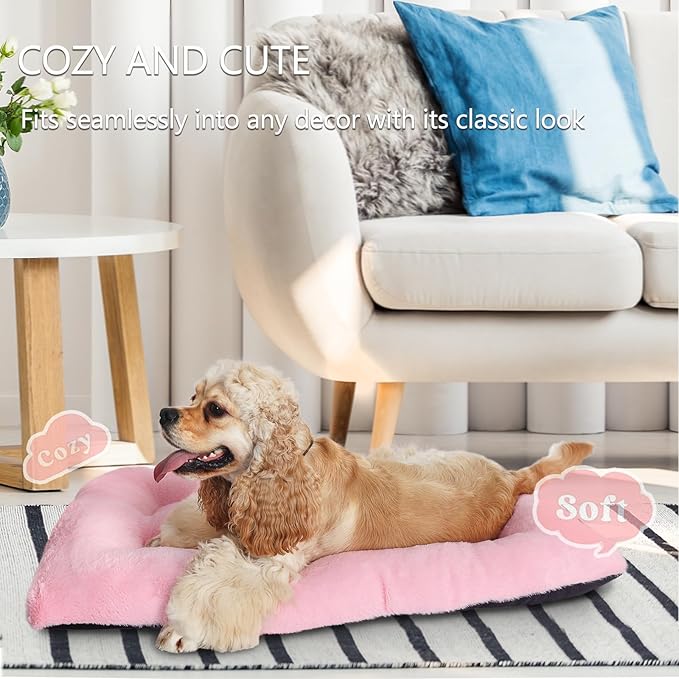 zihapgpzp 36 Inch Dog Crate Pad Washable,Ultra Soft Cute Dog Crate Bed 36 x 24 with Anti-Slip Bottom,Deluxe Faux Fur Pet Kennel Beds Sleeping Mat for Large Medium Breeds Up to 50 Lbs,Pink