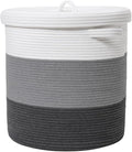 16" x 16" x 18" Extra Large Storage Basket with Lid, Cotton Rope Storage Baskets, Laundry Hamper, Cloth Bin, for Clothes Towels Blankets Pillows Storage in Living Room, Grey/Dark Grey with Cover