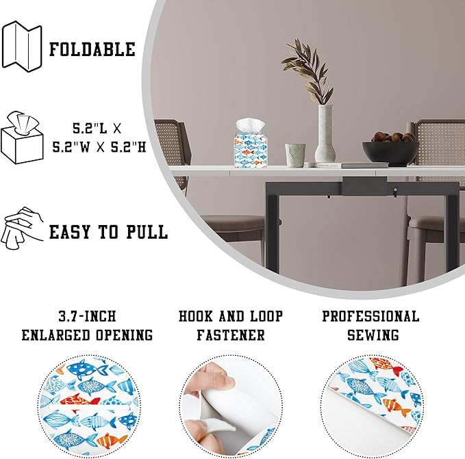 OHEGBXE Tissue Box Holder Watercolor Fish Square Leather Tissue Box Cover Modern Cube Facial Paper Cover Case for Bathroom Vanity Countertop Night Stands Tabletop