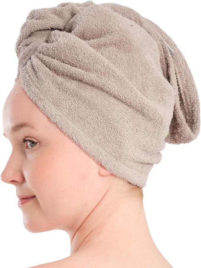 Seritaine Hair Towel Wrap for Women 2 Pack – 100% Turkish Cotton Turban for Wet Hair Quick Dry – Soft & Gentle Head Towel Cap– Soft and Absorbent Cotton - 10x26 inch