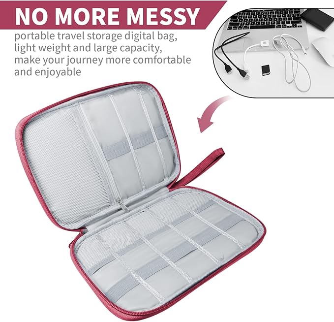 Lcsmaokin Electronics Travel Organizer,Portable Waterproof Electronic Travel Storage Bag for Small Charging Cord Storage,Charger,Small Electronics,SD Card etc,for Travel,Business -Wine Red