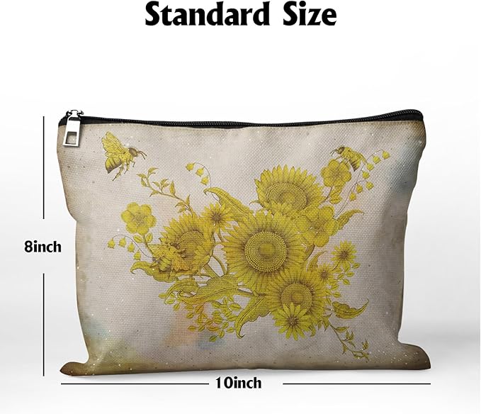 Cafl Retro Honey Bees Makeup Bag Travel Large Elegant Floral Cosmetic Bag Organizer toiletry Essentials Jewelry Zipper Bag Gift For Women -10×8 inch