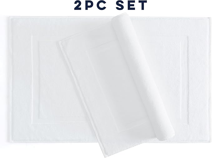 Casual Living White Cotton Bath Mats, Set of 2 Towel Mats for Bathroom Floor, Banded Absorbent Cotton Bath Rugs, Washable, Bathroom Accessories, 34-inch x 21-inch, White