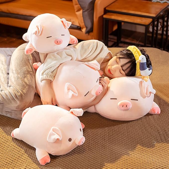 lannery Pig Stuffed Animal Hugging Pillow, Soft Fat Pig Plush Toy Gifts for Kids, Valentine, Christmas (Sleeping Eyes, 19.7")