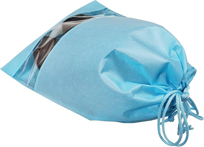 ANIZER 8 PCS 11.8"x17.3" Non-Woven Dustproof Drawstring Bag Travel Shoe Bags Dust Cover Pouch Bag Storage with Visual Window for Handbags Purses Shoes (Blue)