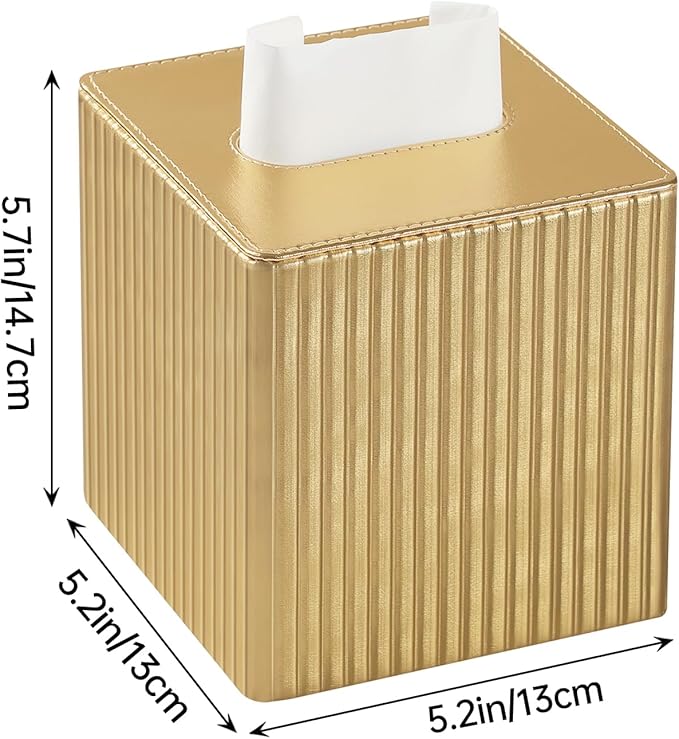MEIBOOCH PU Leather Tissue Box Cover Square, Rectangle Tissue Box Holder with Magnetic Closure, Decorative Tissue Holder for Bathroom Bedroom Office (Gold, Square)