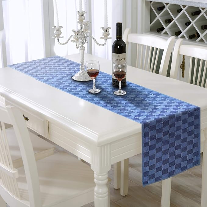 AAYU Denim Table Runners Fringed Tape Weaved,Hand Frayed Tape Weaved, 17-18 Inch X 72 Inch,
