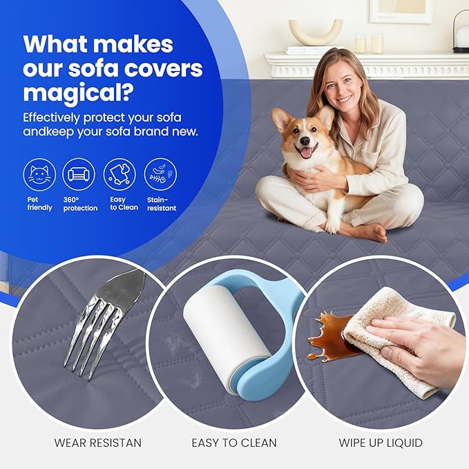 CYCMACO Waterproof Couch Covers for Pets, Waterproof Dog Bed Cover, Anti-Slip Soft Dog Blankets, Couch Cover for Dogs Washable, Pet Blanket for Puppy Large Dogs Cat (82x102 Inch, Grey Blue)