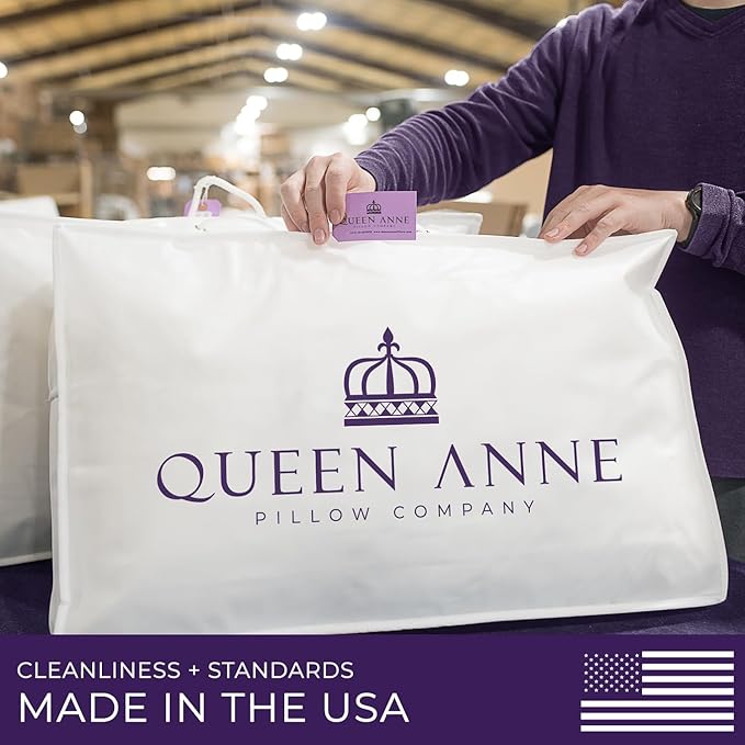 Queen Anne Hotel Collection Pillows – Luxury Down Alternative Bed Pillows (2-Pack, Standard Firm) – Ultimate Comfort, Hypoallergenic, Made in The USA