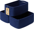 MiniArk Small Storage Baskets for Organizing | Closet Organizer Bins | Shelf Toy Basket | Woven Rope Baskets | Cube Decorative Box | Shallow Basket | 13x8.5x5.1” | 3 Packs Navy Blue