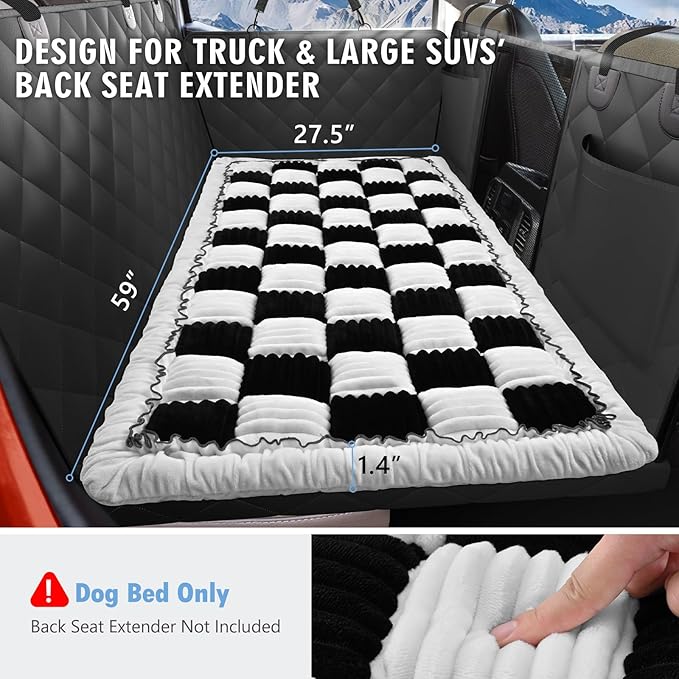 ROUWINNE Dog Bed for Truck Back Seat Non-Slip, Truck Dog Bed Soft and Comfortable, Back Seat Pet Bed Mat for Travel, Pet Car Blanket for Backseat Extender and Seat Covers Checkered 59”X27.5”