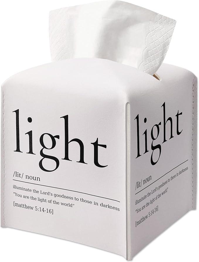 Christian Gifts Square Tissue Box Cover, Bible Verse Inspirational Quote Gift Ideas for Friends, Matthew Decor for Bathroom Office, Housewarming New Home Favor-(5.2 Inches)