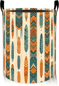 ainori Feather Laundry Basket, Oxford Cloth Vintage Boho Dirty Clothes Collapsible Hamper for Room Decor, Tribal Inspired Print Gifts Toy Organizer 19.7 * 15.8 Inch for Bedroom Bathroom Dorm