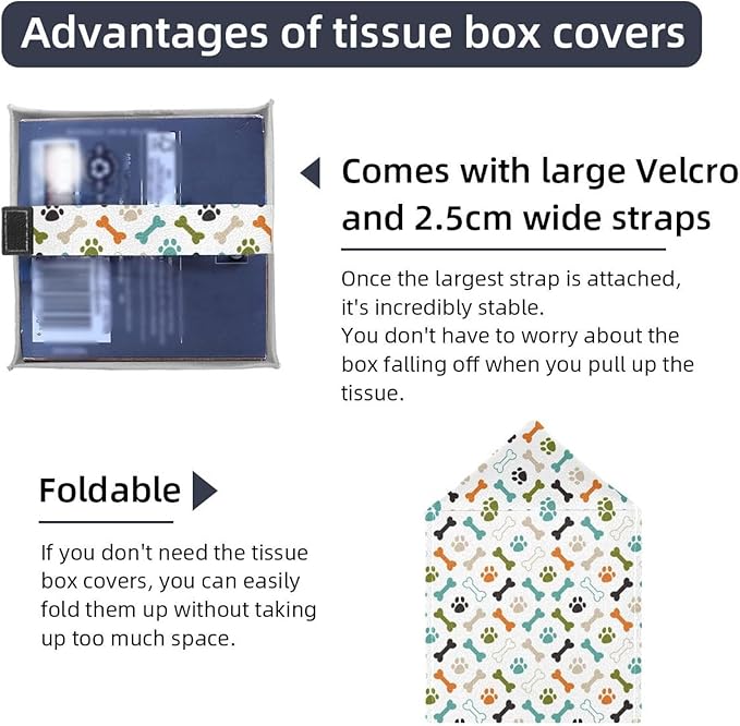 2 Pack Colored Dog Cat Paw Footprint and Bones Tissue Box Cover - Tissue Box Holder, Decorative Tissue Box for Vanity Toilet Tank Dresser Night Stand Table Countertop Office Car