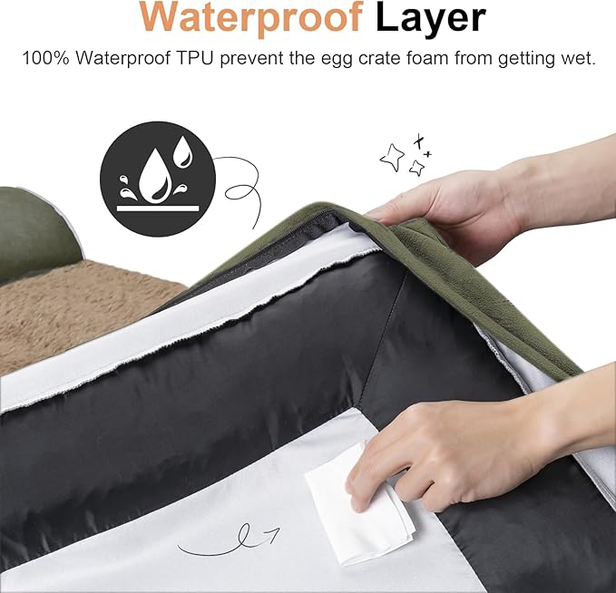 Large Dog Bed Orthopedic Washable: Beds Bolster XL Bed Big XLarge Dogs Memory Foam Sofa Couch Waterproof Removable Cover - Dark Green