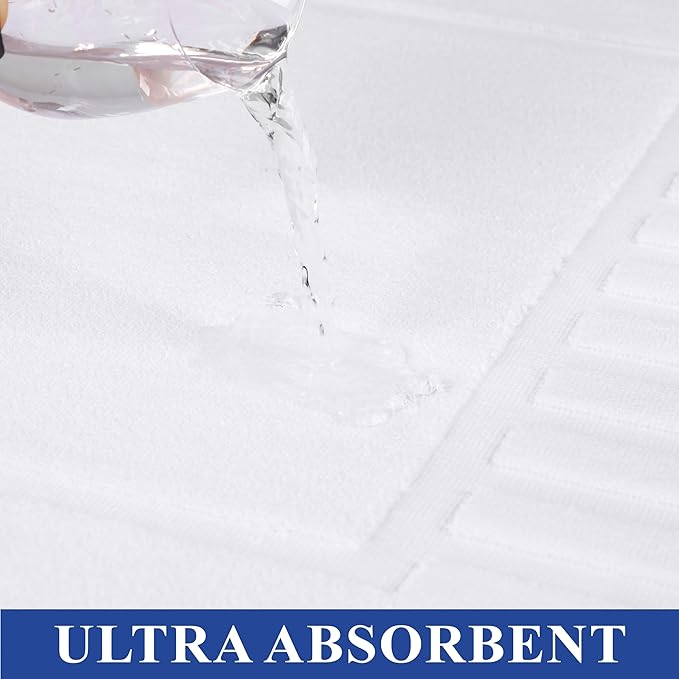 Superior 100% Cotton Bathmat Set, Bath Mats, Bathroom Decor, Shower, Bathtub Essentials, Home Accessories, Washable Rug, No Backing, Heavyweight, Leo Collection, Set of 2, 22" x 35", White
