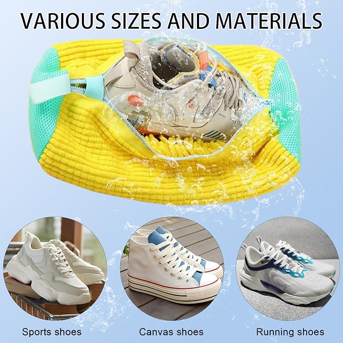 Hynhsun Shoe Washing Machine Bag,Shoe Laundry Bags for Sneakers, Reusable Shoe Cleaning Bag for All Shoe Sizes,Adjustable laundry bag for washing machine for 360°,2Pcs, Yellow