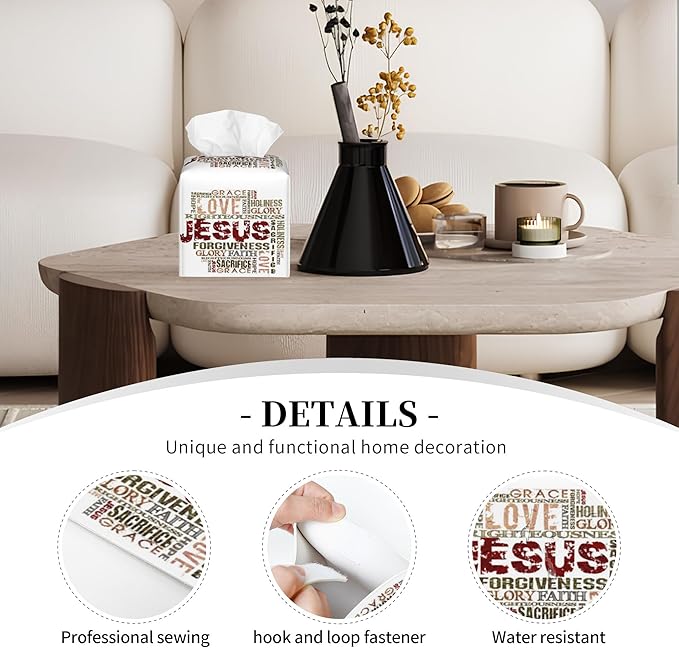 POIUBLE Tissue Box Holder Religious Words Tissue Box Cover Square Leather Tissue Holder Organizer Portable Decorative Facial Paper Case for Home Office Bathroom Vanity Countertop