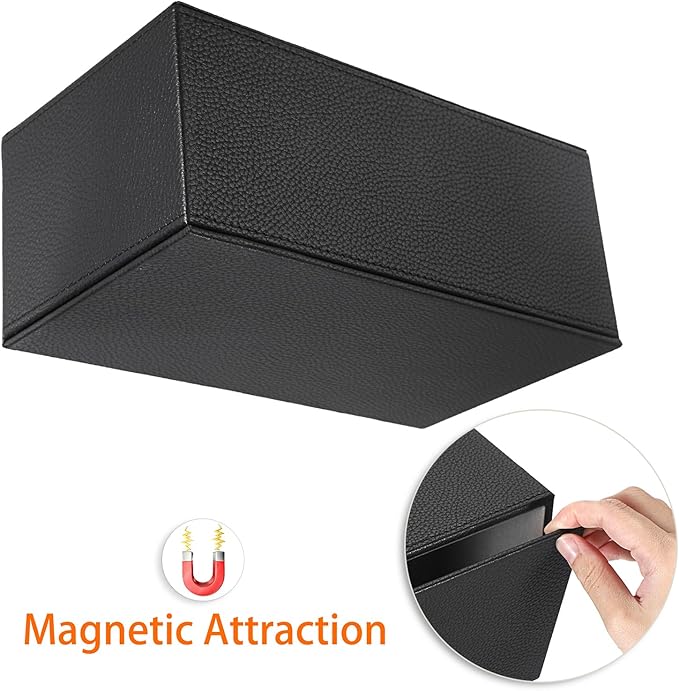 Sumnacon Tissue Box Cover Rectangle Tissue Box Stylish PU Tissue Box Holder with Magnetic Bottom, Decorative Leather Tissue Cover for Living Room Bathroom Table Desk Home Office Car, Black
