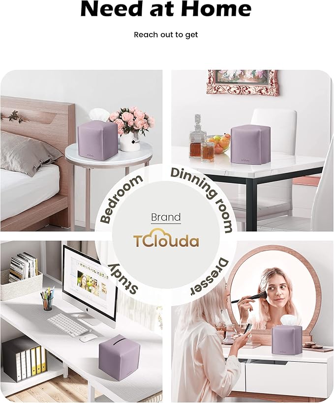 Tclouda Tissue Box Cover for PU Leather, Modern Simple Solid Color Holder Square Tissue Bag, Ideal for Bathrooms,Office,Car,Nightstand,Outdoor Tent,Dining Table,5"X5"X5", Single Purple