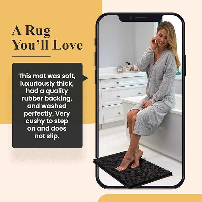 MAYSHINE Plush Shaggy Chenille Bath Mat | Extra Soft, Super Absorbent, Non-Slip Bathroom Rug | Fluffy Microfiber, Area Rug Sets for Bathroom Floor, Kitchen, Living Room | 32"x20" | Charcoal Gray