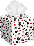Dog Paw Cat Paw Heart Love Tissue Box Cover Square, Animal Puppy Footprints Tissue Box Holder Waterproof Leather Facial Paper Organizer Dispenser for Bathroom Home Car Nightstand Vanity Desk