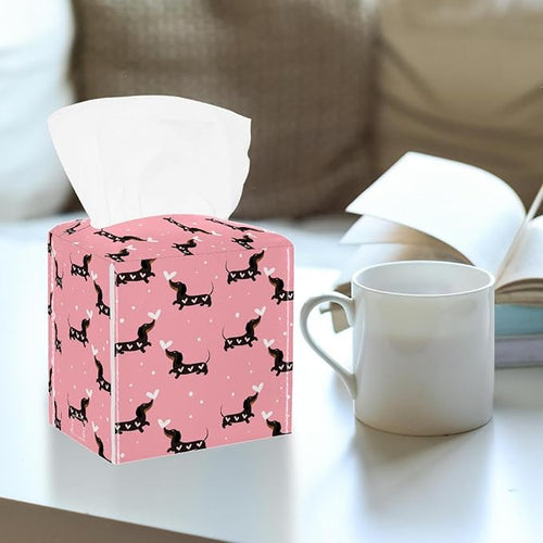 2 Pack Leather Tissue Box Cover – Dachshund Dogs and Hearts Tissue Box Holder Decorative for Bathroom, Home Office Decor