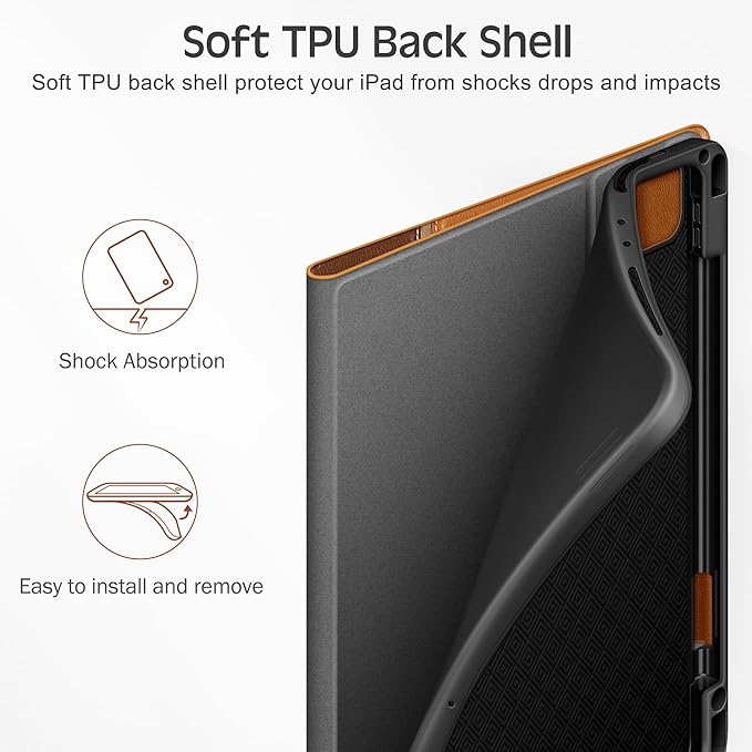 KingBlanc Case for iPad Pro 11-inch Case 4th/3rd/2nd Generation (2022/2021/2020) with Pencil Holder, Vegan Leather Bicolor Cover, Auto Sleep Wake, Apple Pencil 2. Charging, Orange Brown