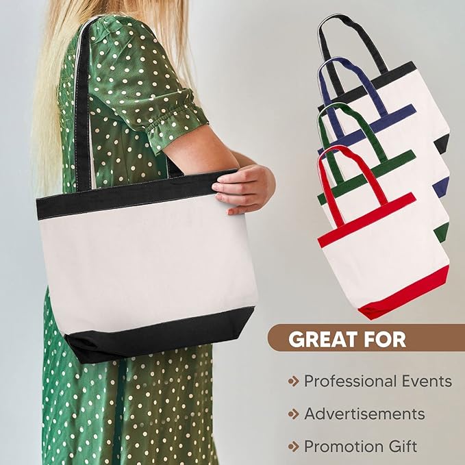 Canvas Tote Bag with Handles for Woman, Reusable Cloth Bag for Groceries and Shopping In Bulk - Blank Cotton Tote Bag, Suitable for DIY Projects HEAVY DUTY, 16"X14.5" With 4” Gusset, Black 4 Pack