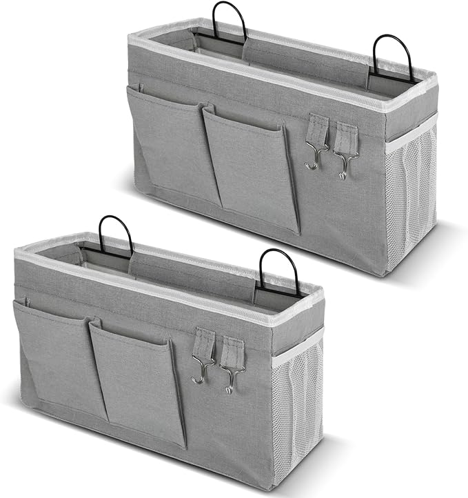 zisiueel 2pcs Large Wall Hanging Storage Bag, Door Closet Linen Fabric Pockets Organizer, Waterproof Multi Functional for Living Room Bedroom Bathroom Kitchen Office RV Camper with Hooks Grey