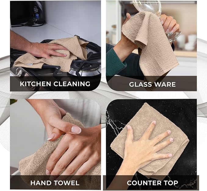 Avalon Towels Cotton Washcloths – (Pack of 60) Size 12x12 Inches, 100% Ring Spun Cotton, Soft & Absorbent Face Towels, Gym Towels, Hotel and Spa Quality, Reusable Fingertip Towels (Natural)