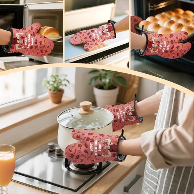 Dude with The Food Oven Mitts and Pot Holders Sets, Funny Oven Mitts for Father Grill Masters Grill Lovers BBQ Lover Foodies, Cooking Gifts Housewarming Gifts for Dad Grandpa