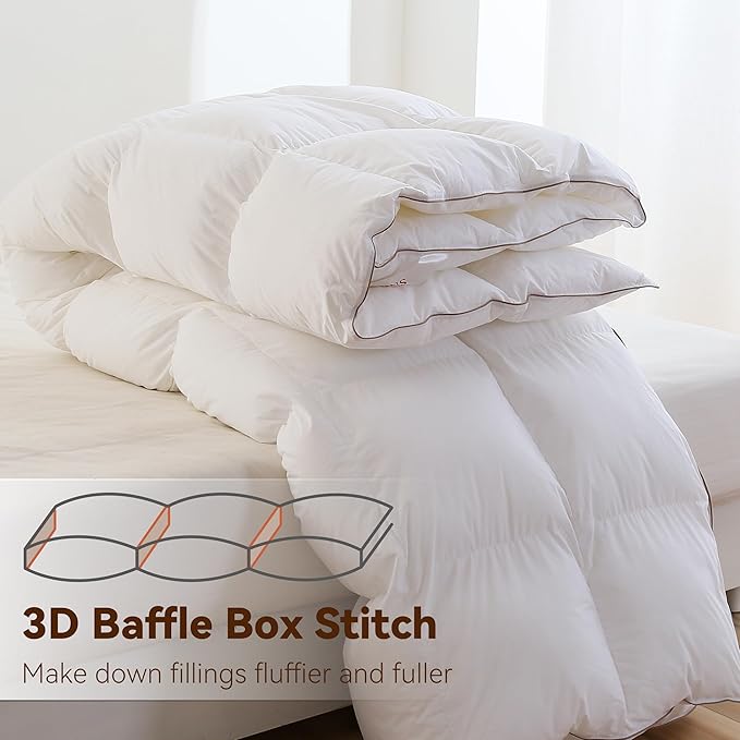 SNOWMAN Premium Down Comforter Twin Size, Luxurious All Season Duvet Insert with Cotton Blended Fabric, 3D Baffle Box Design Hotel Bedding Comforter (White,68"x90")