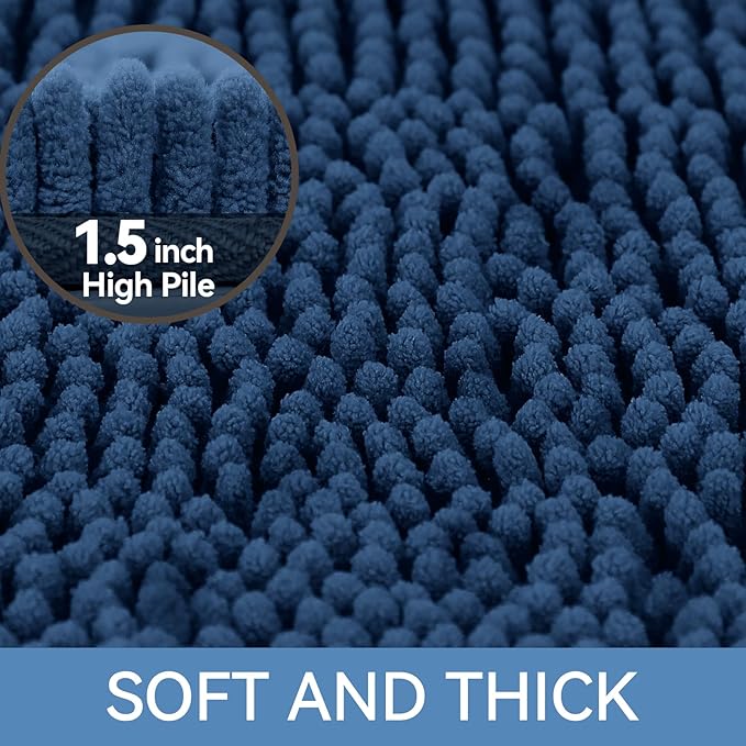 Bcoimo 24"×17" Absorbent Bath Mat, Non-Slip with Backing Chenille Bath Rug and Machine Washable Bathroom Mat Quick-Dry Design. Ideal for Bathroom and Tub Areas