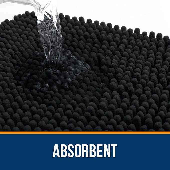 OLANLY Bathroom Rugs 44x24, Extra Soft Absorbent Chenille Bath Rugs, Rubber Backing Quick Dry, Machine Washable Bath Mats for Bathroom Floor, Tub and Shower, Home Decor Accessories, Black