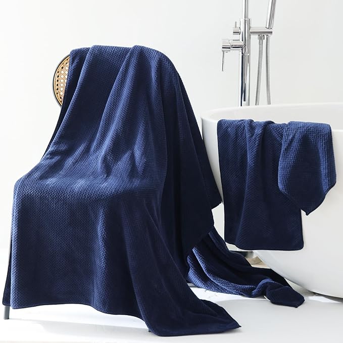Akzpe 40x80 Inches Bath Sheets Towels for Adults Oversized Bath Towels Extra Large Luxury Super Soft Absorbent Quick Dry Microfiber (Navy Blue,1PCS)