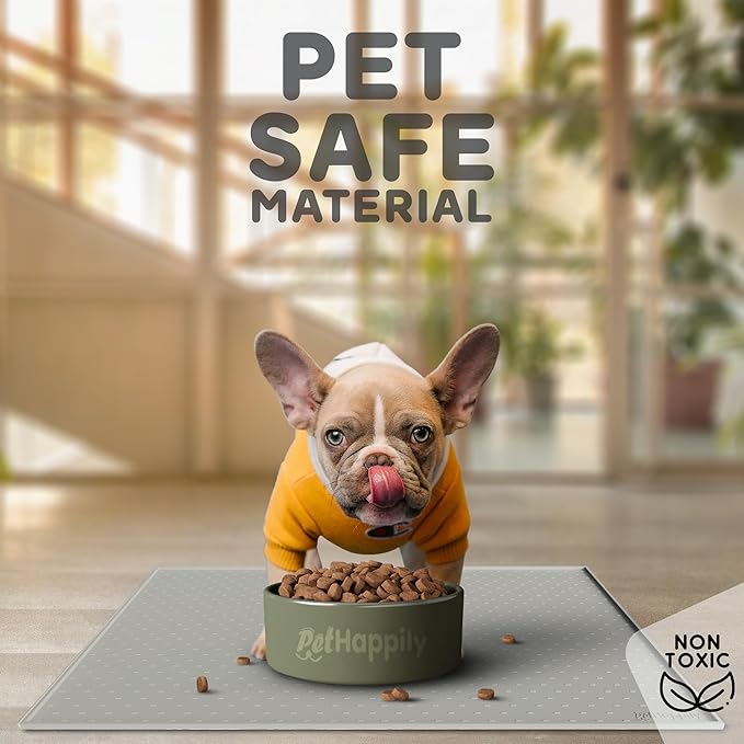 PetHappily Dog Food Mat - Raised Edges Dogs Mat for Food and Water Prevent Spill, Waterproof Cat Food Mats Protect Floors, Easy Clean Dog Bowl Mats for Food and Water, Silicone Pet Feeding Placemats