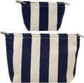 2 Pcs Makeup Bag Set, Women Gifts, Travel Cosmetic Bags, Canvas Make up Bag for Purse, Blue Striped Makeup Pouch with Zipper Lining, Cosmetic Storage Car Organizer, Portable Large & Small Toiletry
