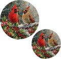 Boccsty Winter Two Cardinal Trivet Mat 2PCS Red Birds Round Woven Potholders Kitchen Table Countertop Protector Hot Pads Farmhouse Cooking