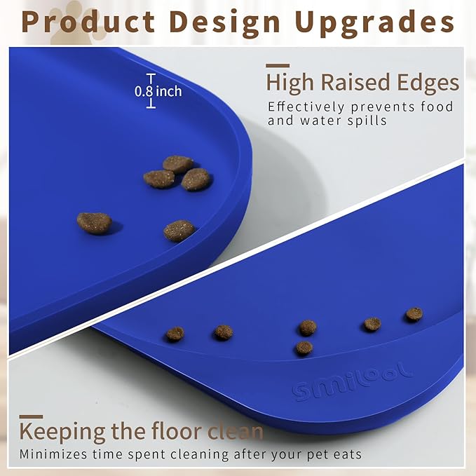 Smilool Silicone Pet Food Mat with Raised Edge for Food and Water Bowl, Dog Feeding Mats, Cat Food Trays for Floor Waterproof, Rubber Tray for Dogs and Cats, 24 x 16 x 0.8 Beige