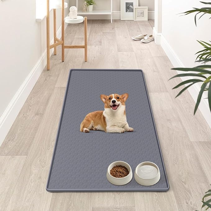 Bartuke Dog Food Mat, Extra Large 51" x 25.6" Silicone Pet Feeding Mat with Raised Edge Pet Placemat for Small, Medium, and Large Pets Non-Slip, Easy to Clean (Dark Grey)