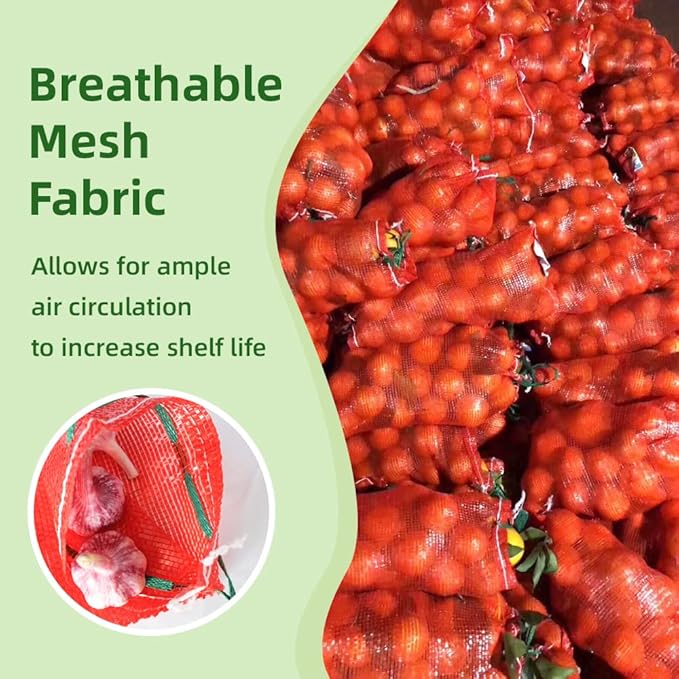 deebree 10 lb Mesh Onion Bags, 11"×18" Mesh Produce Bags Hanging Reusable Breathable Vegetable Storage Net Bag with Drawstring for Onions Potatoes Citrus Crawfish, Red (Pack of 10)