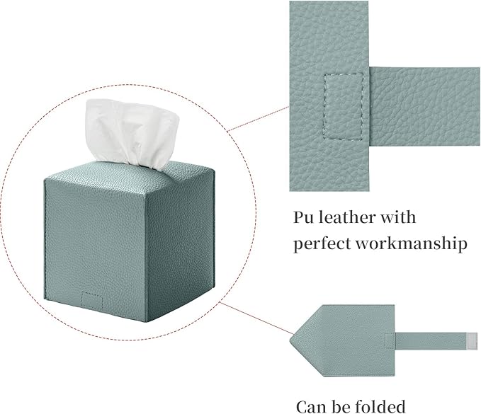 REGELETO Square Tissue Box Cover, Pu Leather Tissue Box Holder with Bottom Belt Modern Stylish Tissue Box Organizer for Bathroom, Bedroom, Hotel, Office Desk 5"X5"X5"