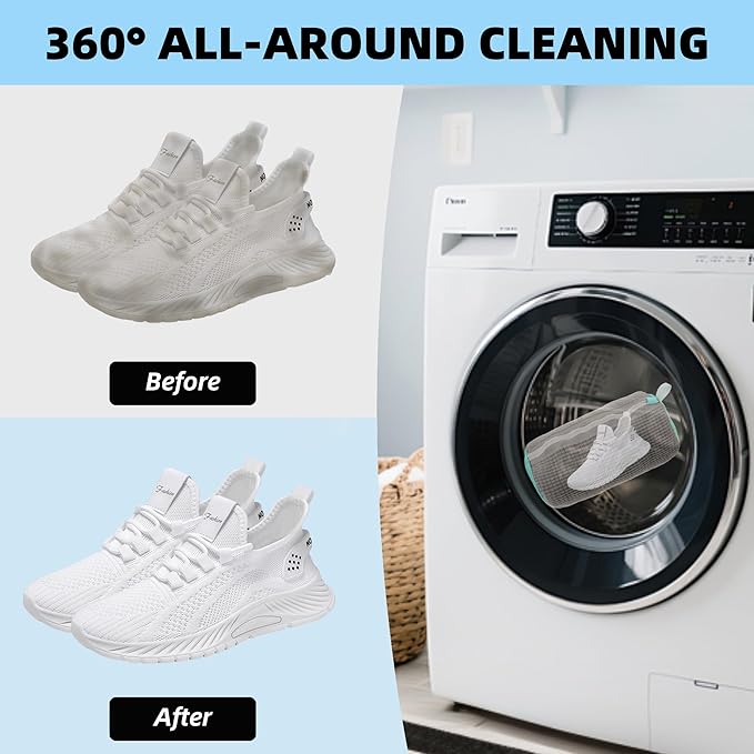 FurrPhunny 2Pcs Shoe Washing Machine Bag, Quick & Easy Cleaning, Laundry Shoe Bag for Washer and Dryer, Cleaning Bag for Sneaker & Most Shoe Types and Sizes (Grey)