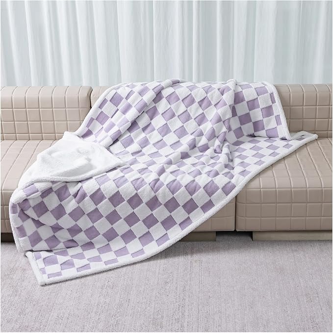 Maidewow Waterproof Pet Blanket,Dog Bed Covers Couch Sofa Stylish Jacquard Pets Throw Blankets for Puppy Cats Washable Reversible Furniture Protection Covers (Purple Check,L)
