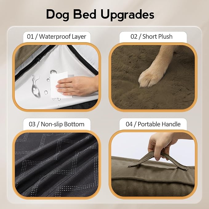 MEKIY Large Orthopedic Dog Bed with Sides XXXL Dog Beds with Removable Washable Cover Non-Slip Waterproof Pet Bed for Extra Large Dogs - Light Coffee XXXL