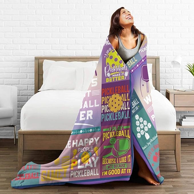 wsradto Pickleball Blanket Gifts for Pickleball Lover Throw Blanket Bedding Cozy Fleece Flannel Lightweight Stuff Plush for Men Women Boys Adults Fans Players for Couch Sofa Bed Home Decor 60"x80"