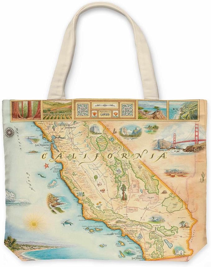 Xplorer Maps Canvas Tote Bag with Handles, Cloth Grocery Shopping Bag, Reusable & Eco-friendly Bag, 100% Cotton, Washable